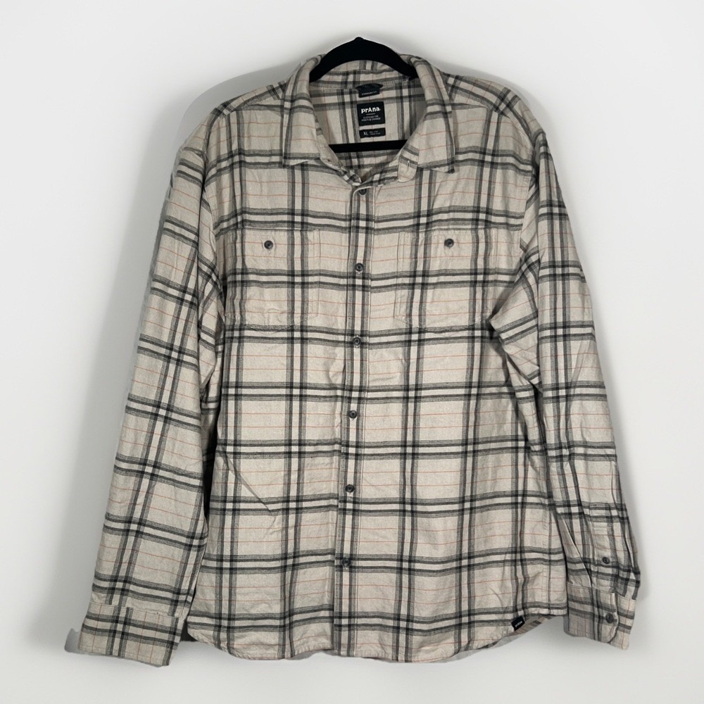prAna Men's Long Sleeve Plaid‎ Flannel Shirt Outdoor Hiking Camping Size XL